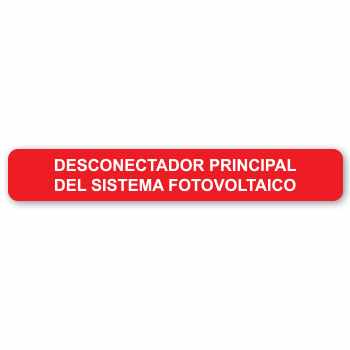 20 Etiquetas de "Desconectador principal del sistema fotovoltaico" de 6.50" x 1.0"