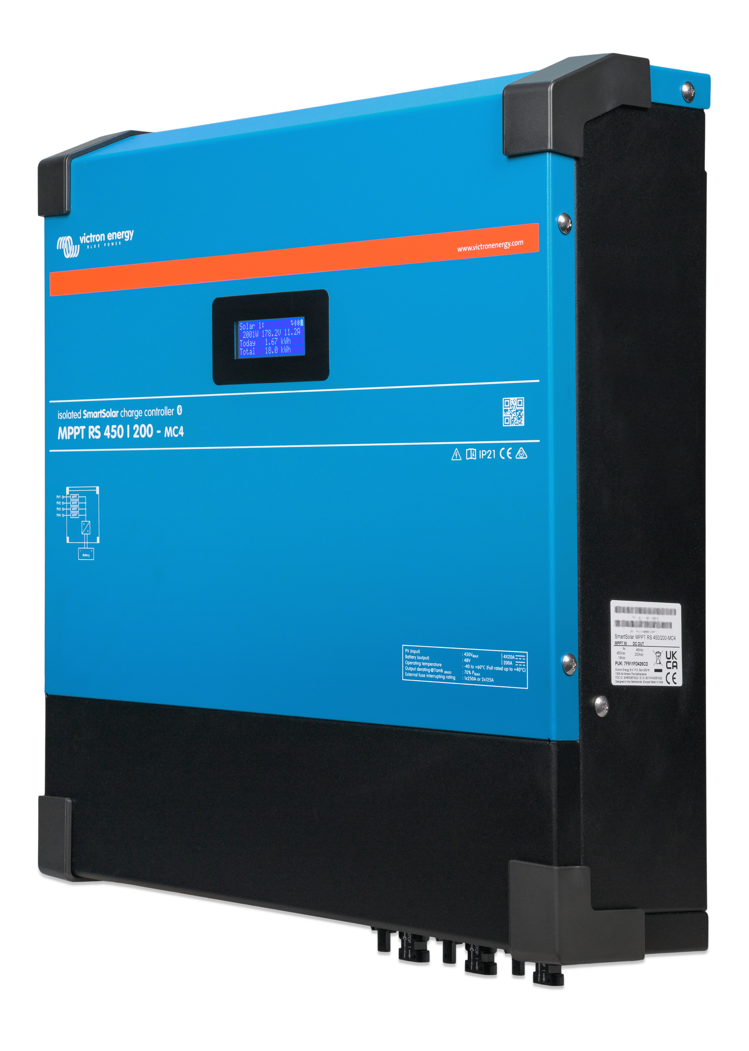 Controlador de carga Victron para banco de bateria 12-48V, con MC4, voltaje de entrada Max 450V & 100A de carga.