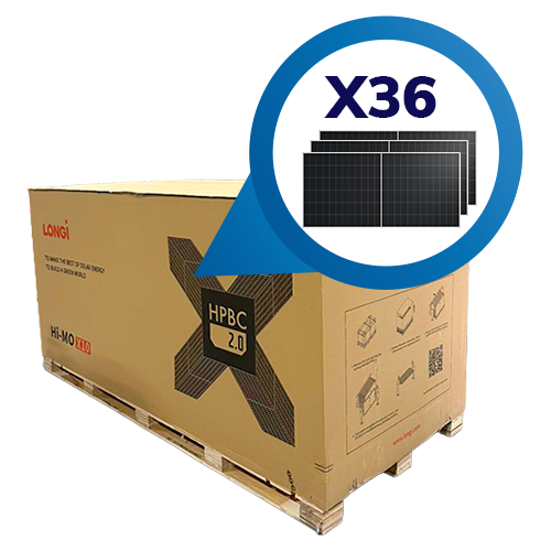 Pallet con 36 piezas de panel Solar Longi 650W Hi-Mo X10 Scientist Bifacial