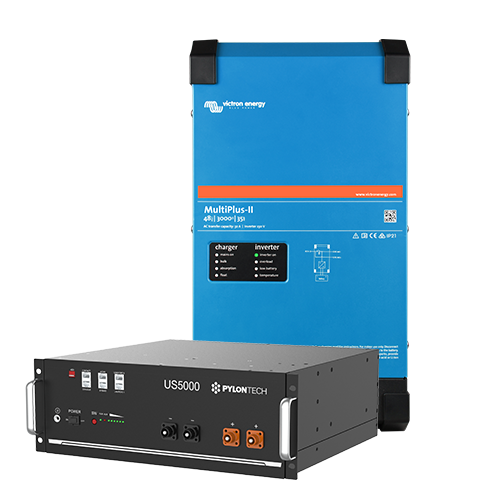 Kit de sistema híbrido con inversor Victron Multiplus II de 5kW a 120V + PYLONTECH Modelo US5000, 8000 ciclos y Certificación UL